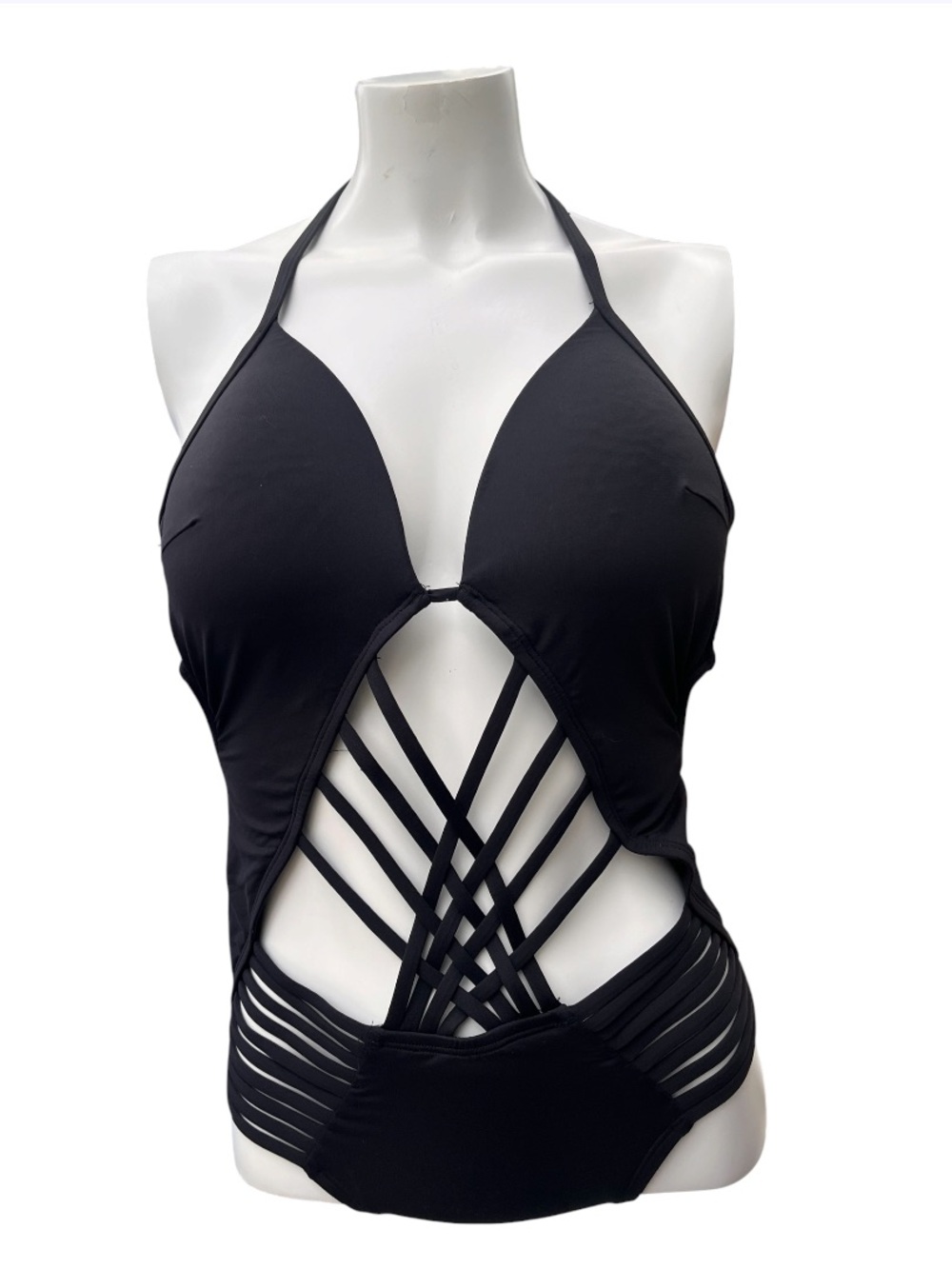 Kenneth Cole Black One Piece Swimsuit Cutout Halter Strappy Women’s Size S